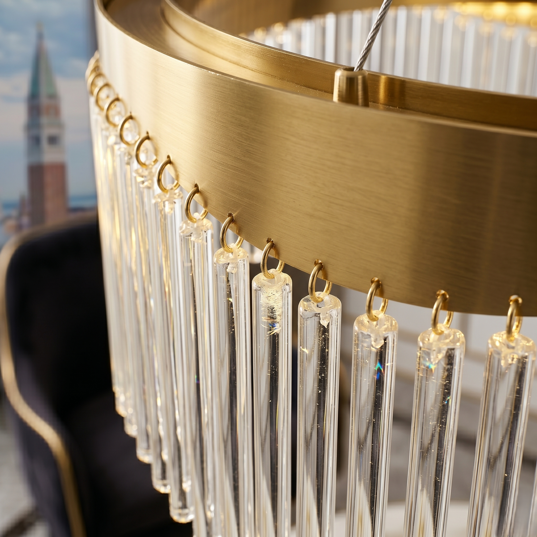 Lustra LED Suspendata Pulse Gold 60CM Echivalent 1000W Telecomanda