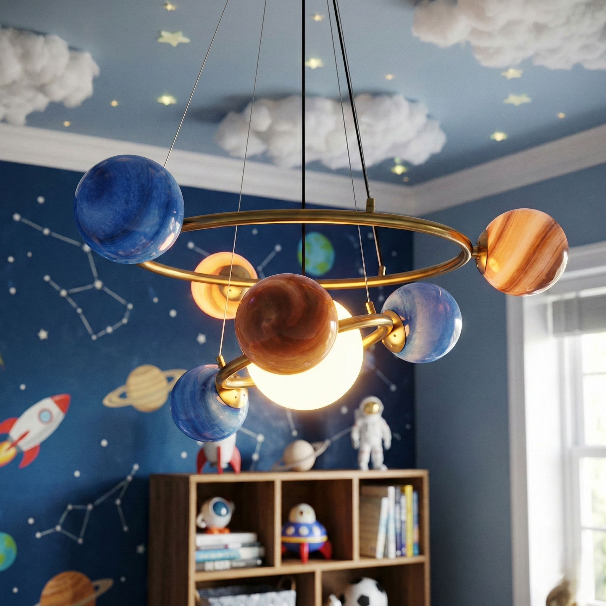 Lustra Suspendata Abajur Mat Gold Murano Style 7xE27