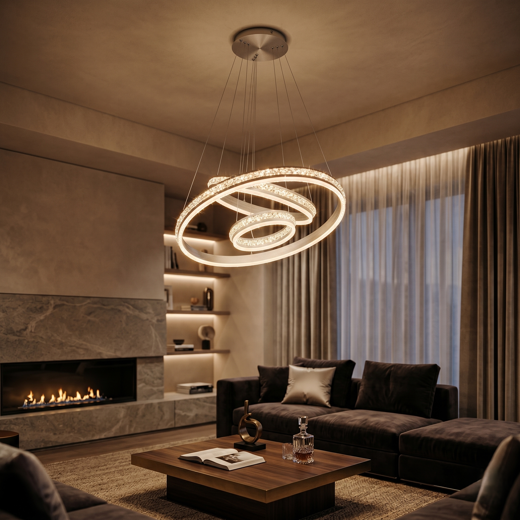 Lustra LED Suspendata Silver NOXA 3 Segmente Echivalent 500W