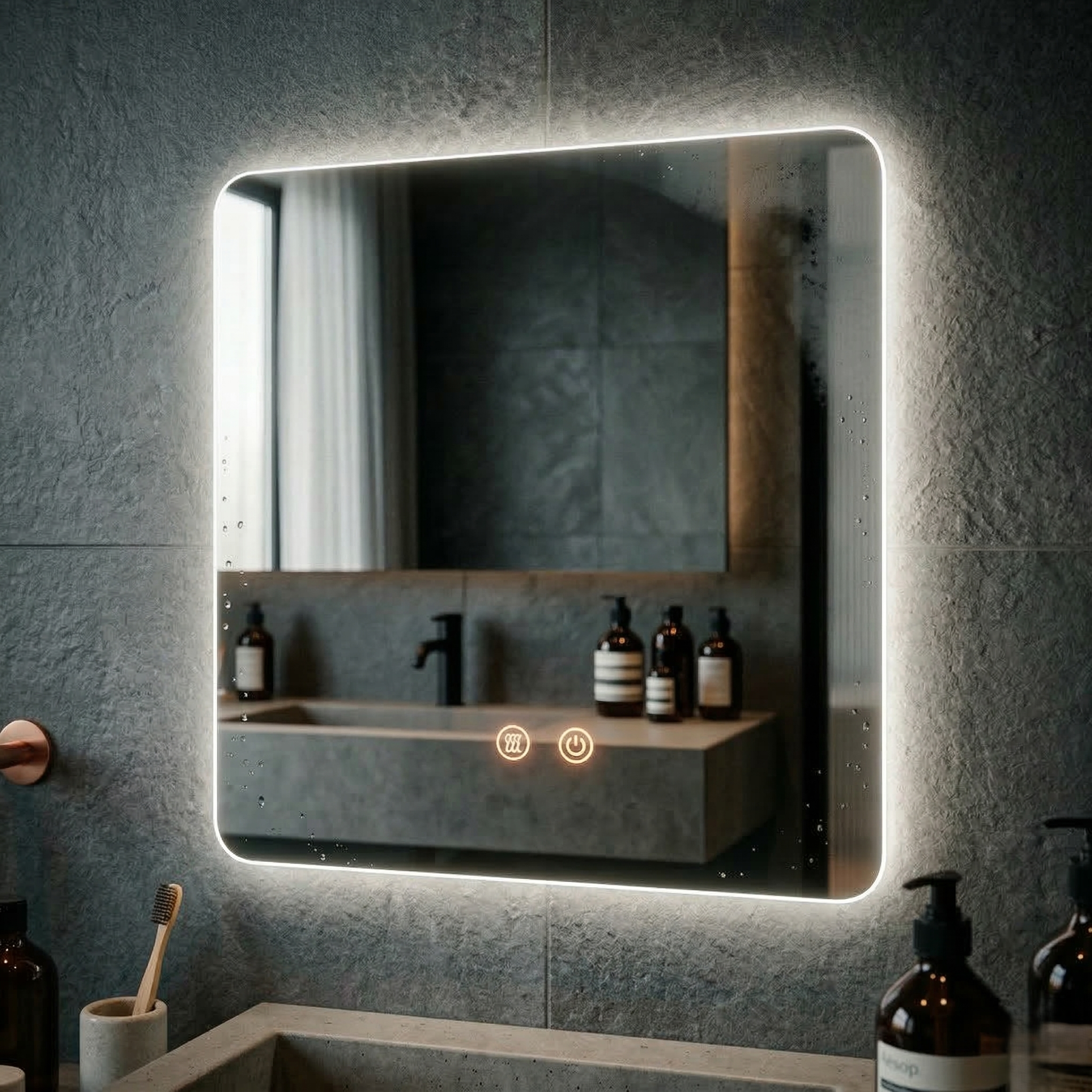 Oglinda LED Patrata FRAMELESS 70x70CM, Dezaburire, 3 Lumini si Touch