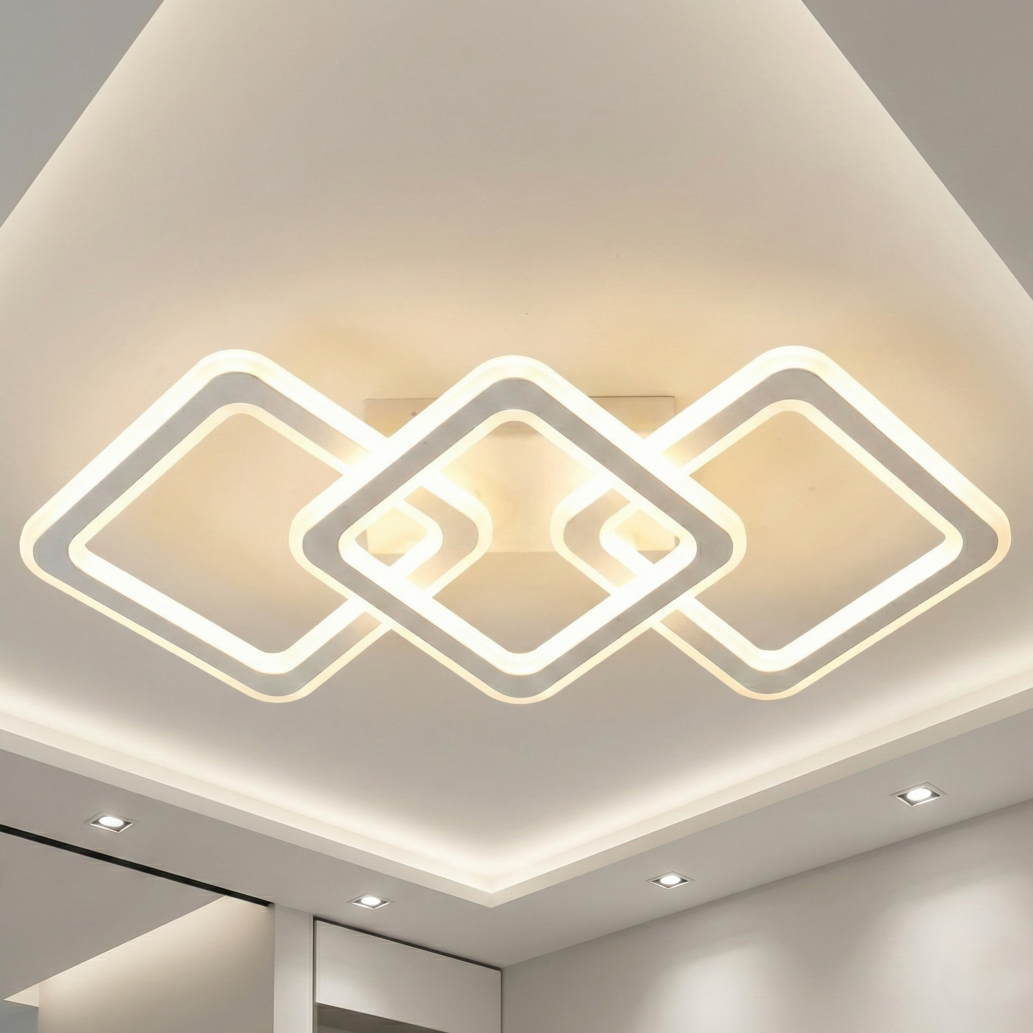 Lustra LED Triple Square GRIDLINE Alba Echivalent 600W Telecomanda