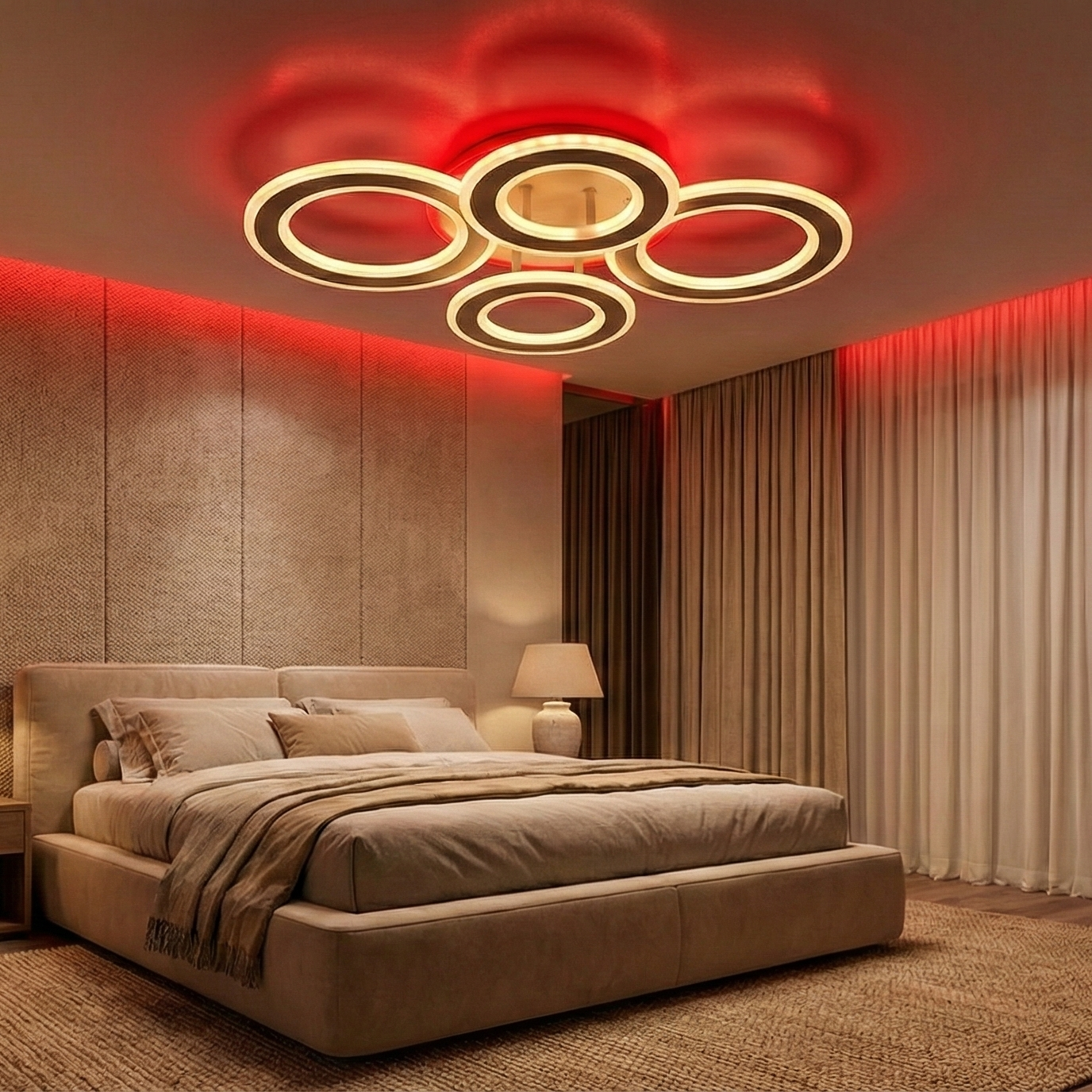 Lustra LED 4 Circle GRIDLINE RGB Alba Echivalent 600W Telecomanda