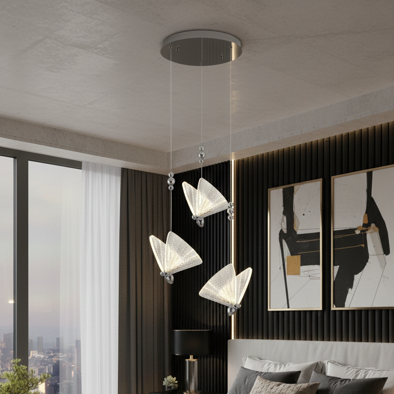 Lustra LED Luxury 3 Silver Butterflies