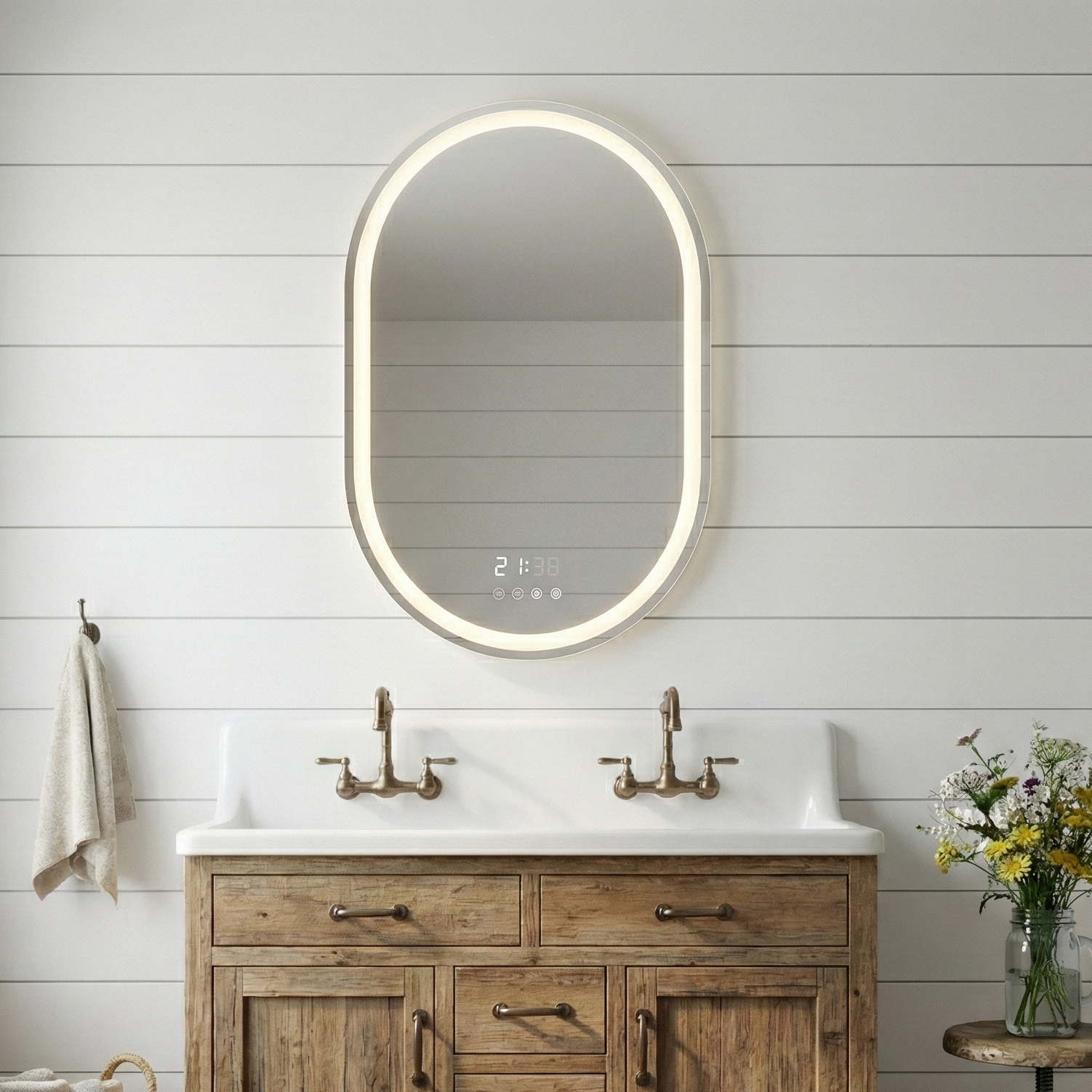 Oglinda LED SVELTA - 50x80cm Dezaburire si Ceas, Senzor, 3 Lumini