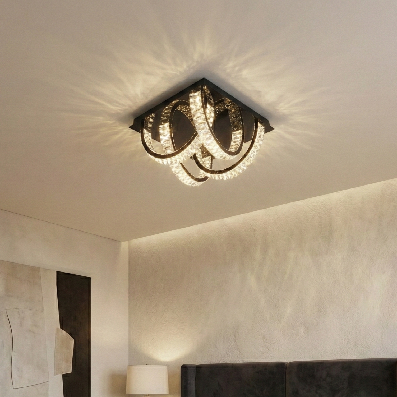 Lustra LED Cristal PREMIUM Aplicata TULA BLACK Echivalent 300W Telecomanda
