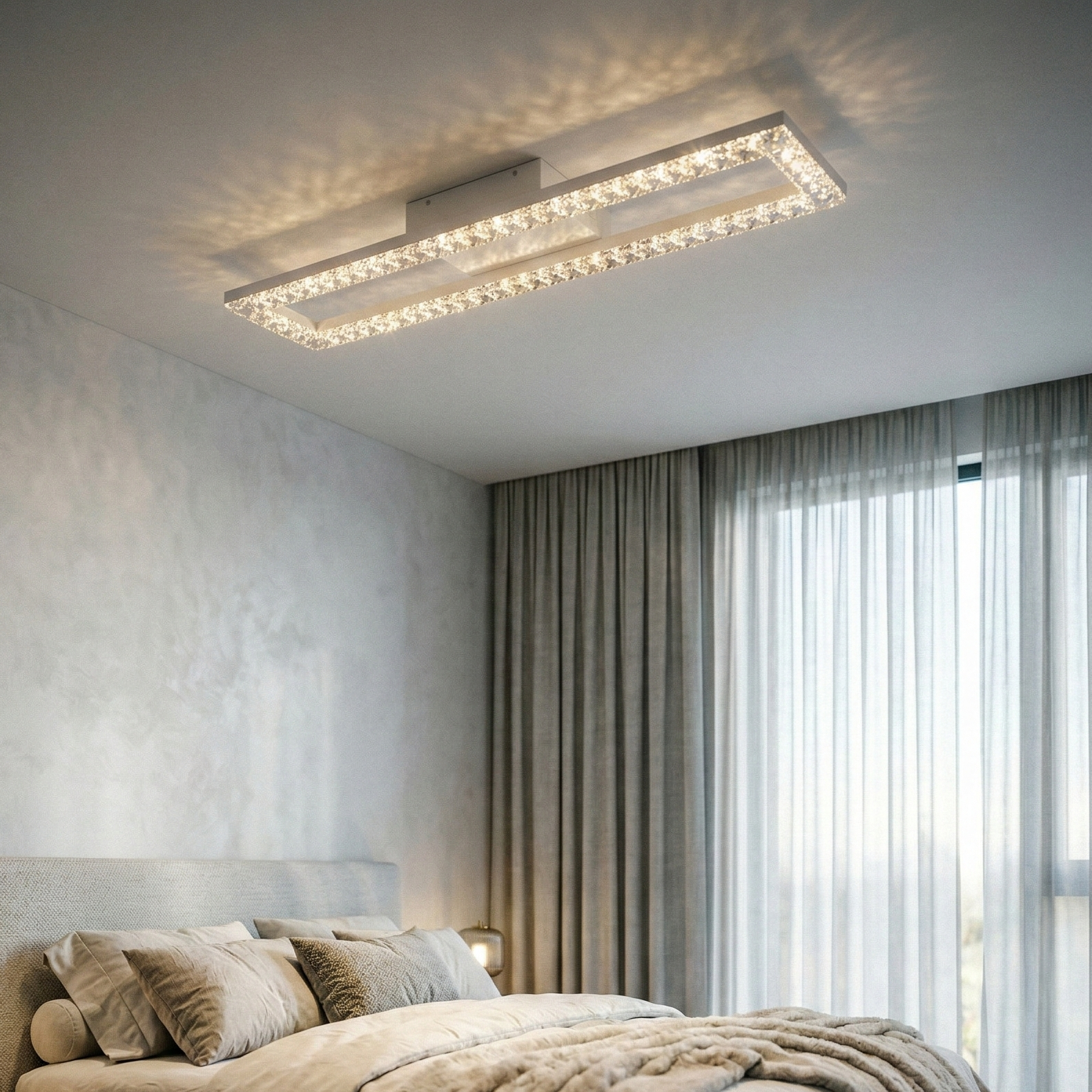 Lustra LED Rectangular 108cm Cristal White Echivalent 400W Telecomanda