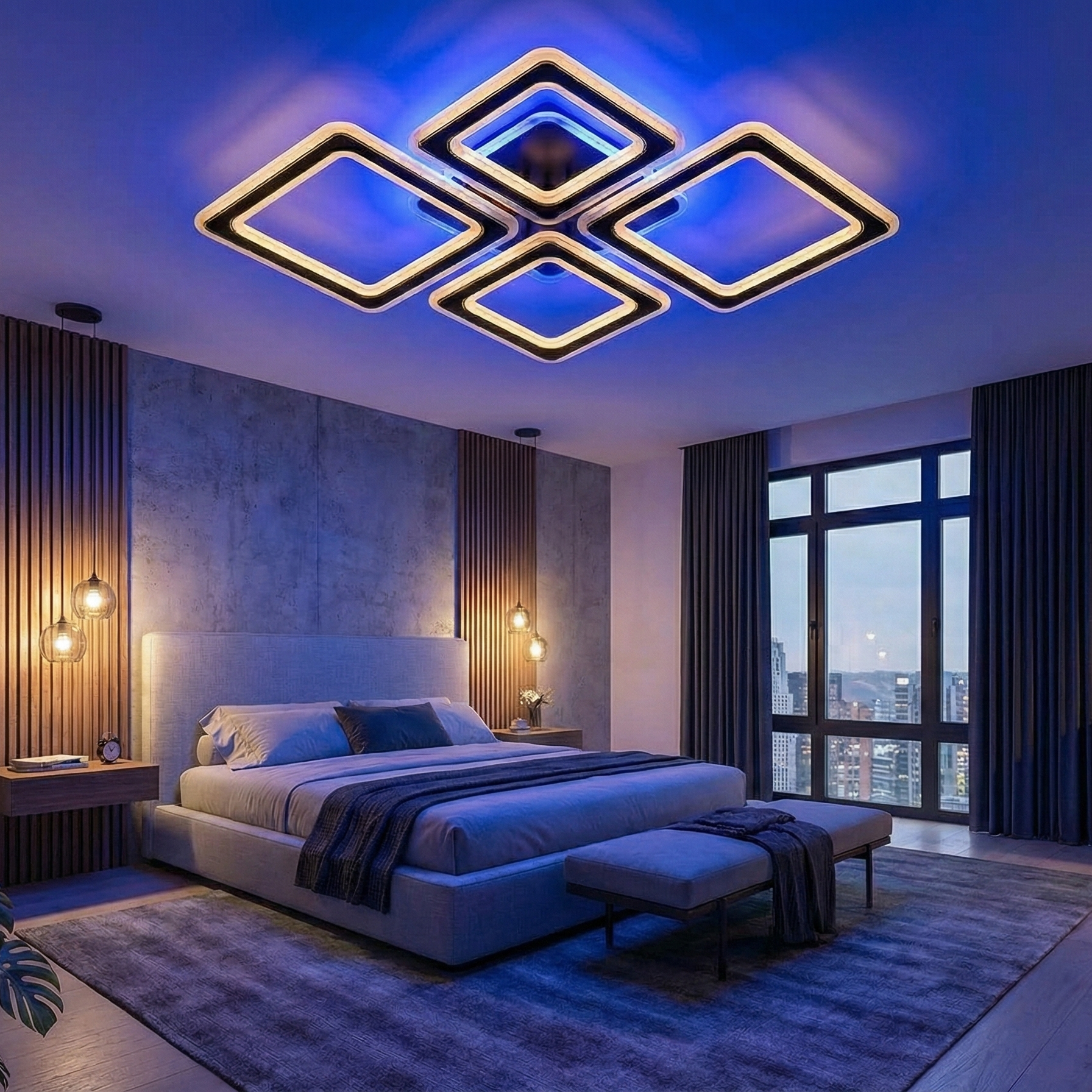 Lustra LED 4 Diamond GRIDLINE RGB Neagra Echivalent 800W Telecomanda