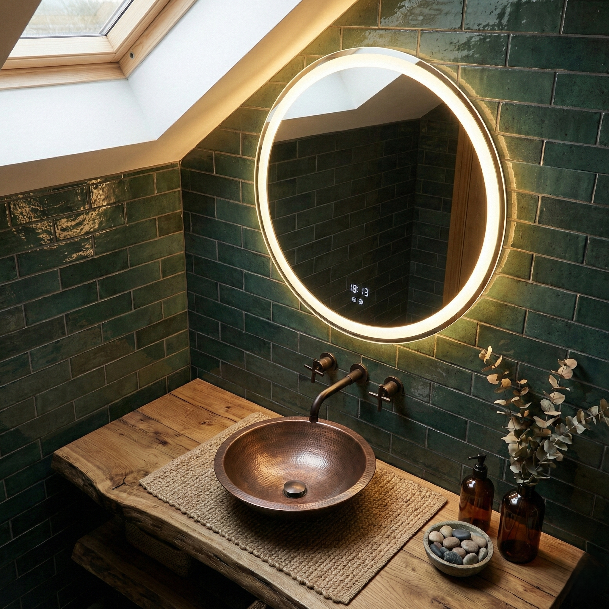 Oglinda LED BASILORA 80CM Functie Dezaburire, Ceas, Senzor, 3 Lumini