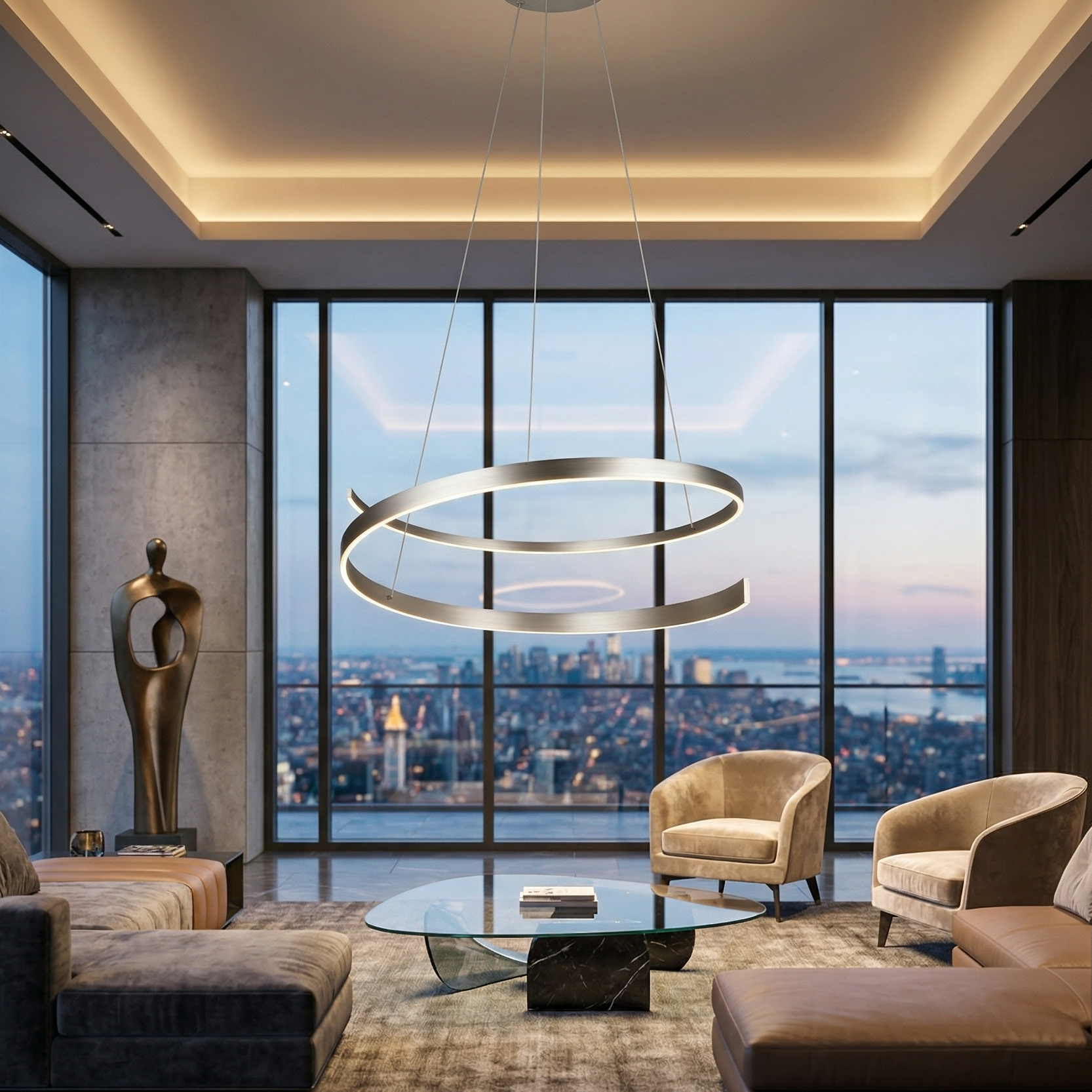 Lustra LED Suspendata Cinardi Silver CINQUE Premium Echivalent 600W