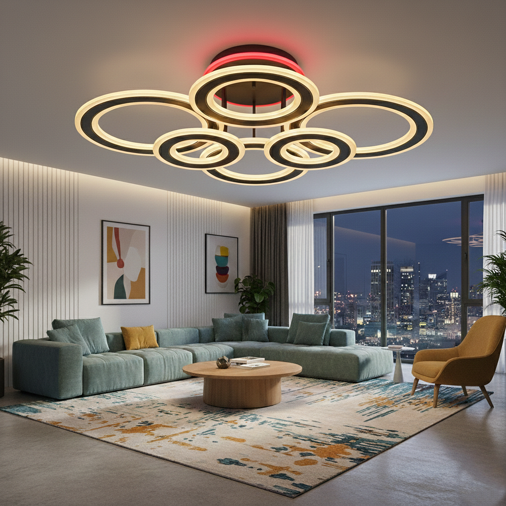 Lustra LED 4+2 Circle GRIDLINE RGB Neagra Echivalent 1000W Telecomanda