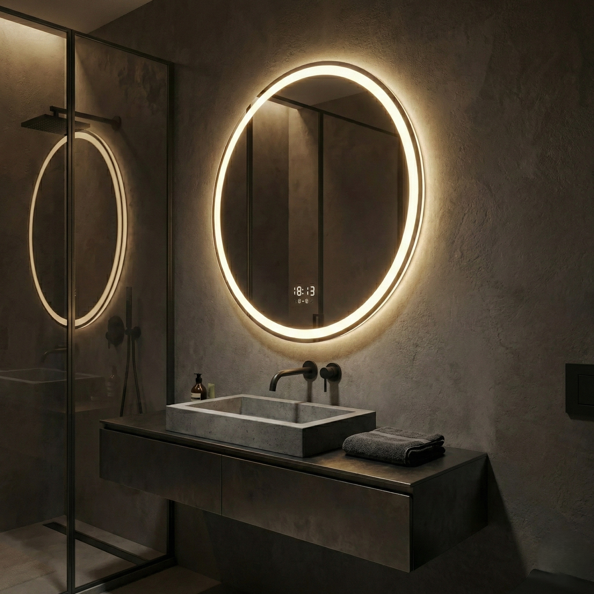 Oglinda LED Rotunda LAZORA 60CM cu Dezaburire, Senzor si 3 Lumini
