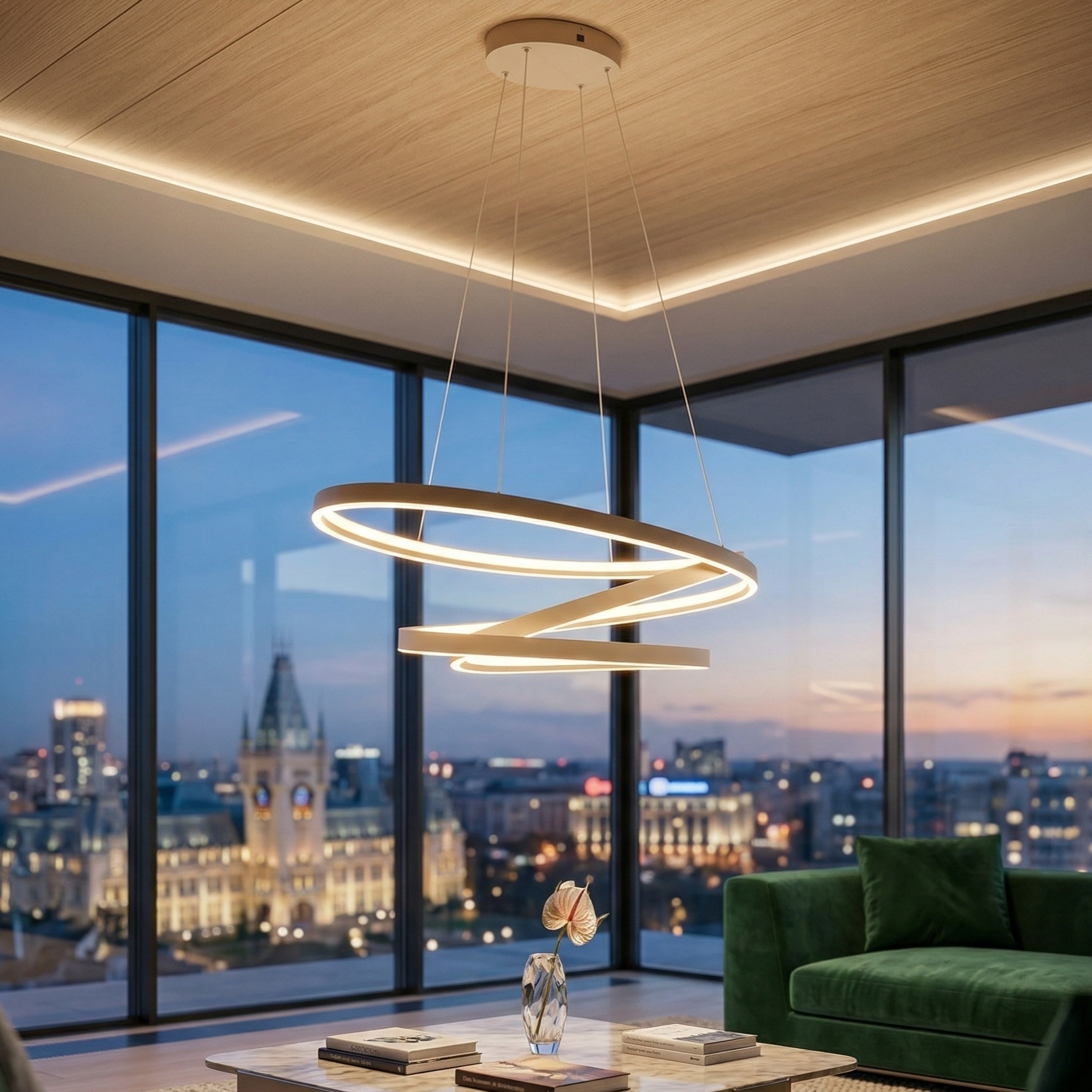 Lustra LED Suspendata Ciola Beige CINQUE Premium Echivalent 1200W