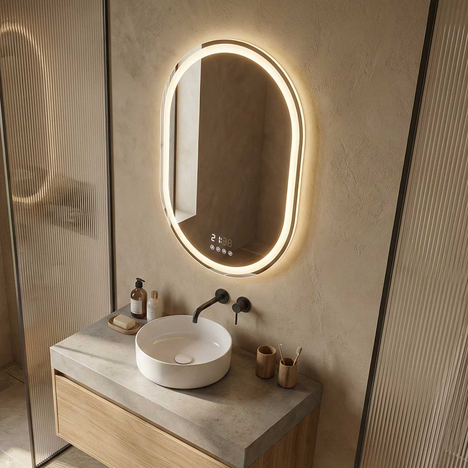 Oglinda LED SVELTA - 50x80cm Dezaburire si Ceas, Senzor, 3 Lumini