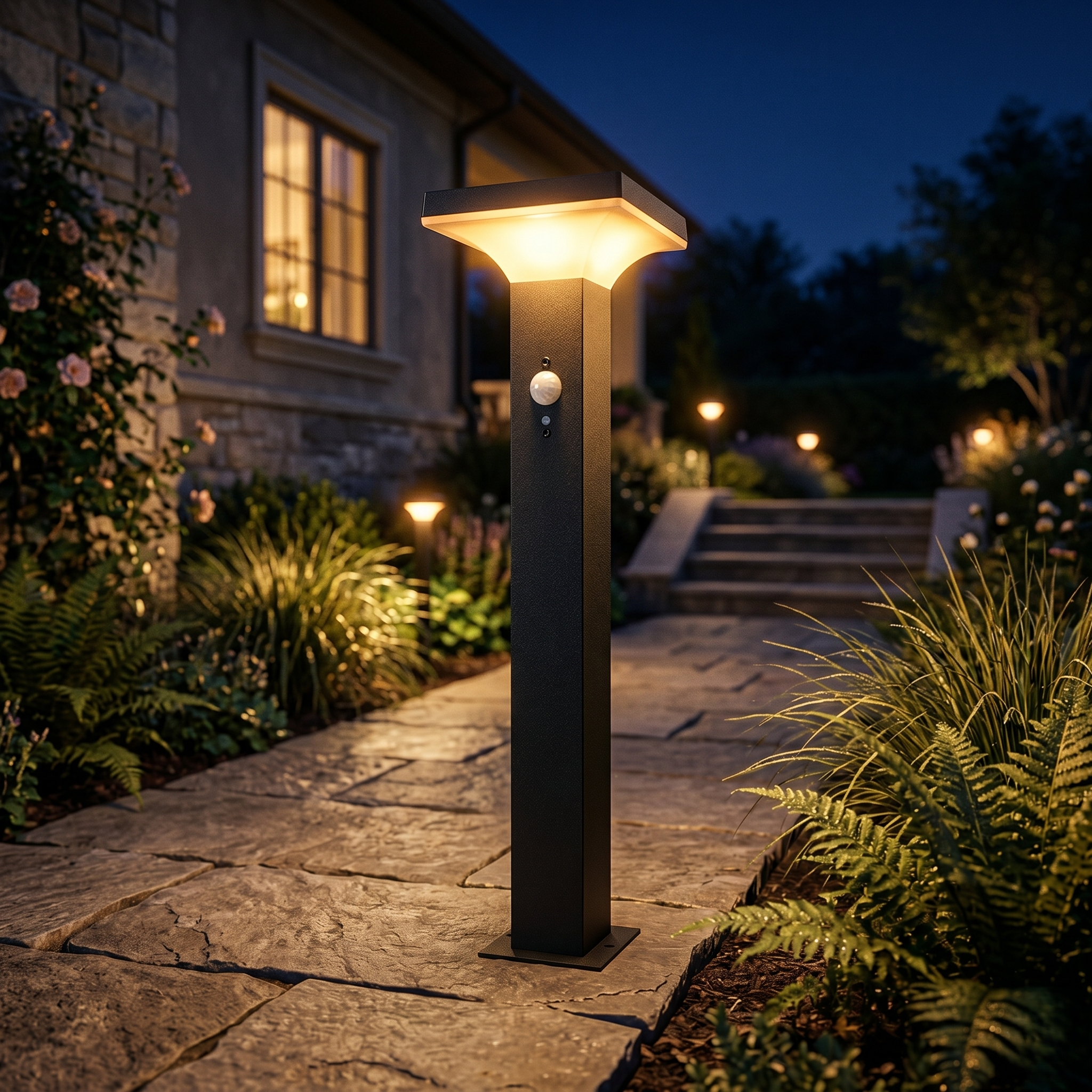 Stalp de Gradina LED LUNOQ cu Incarcare Solara Senzor 50CM Premium