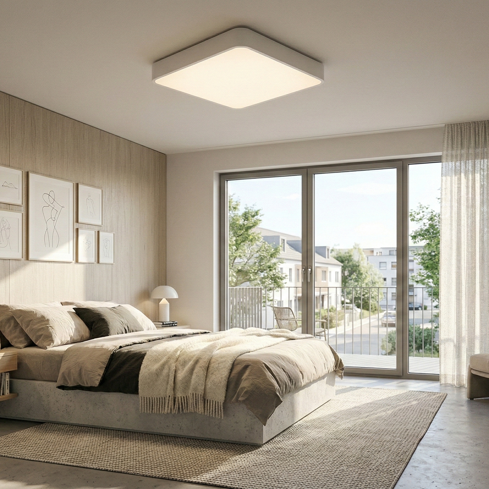 Plafoniera LED Alba 36W BLADE Patrata Echivalent 400W Dimabila 3 Lumini din Buton