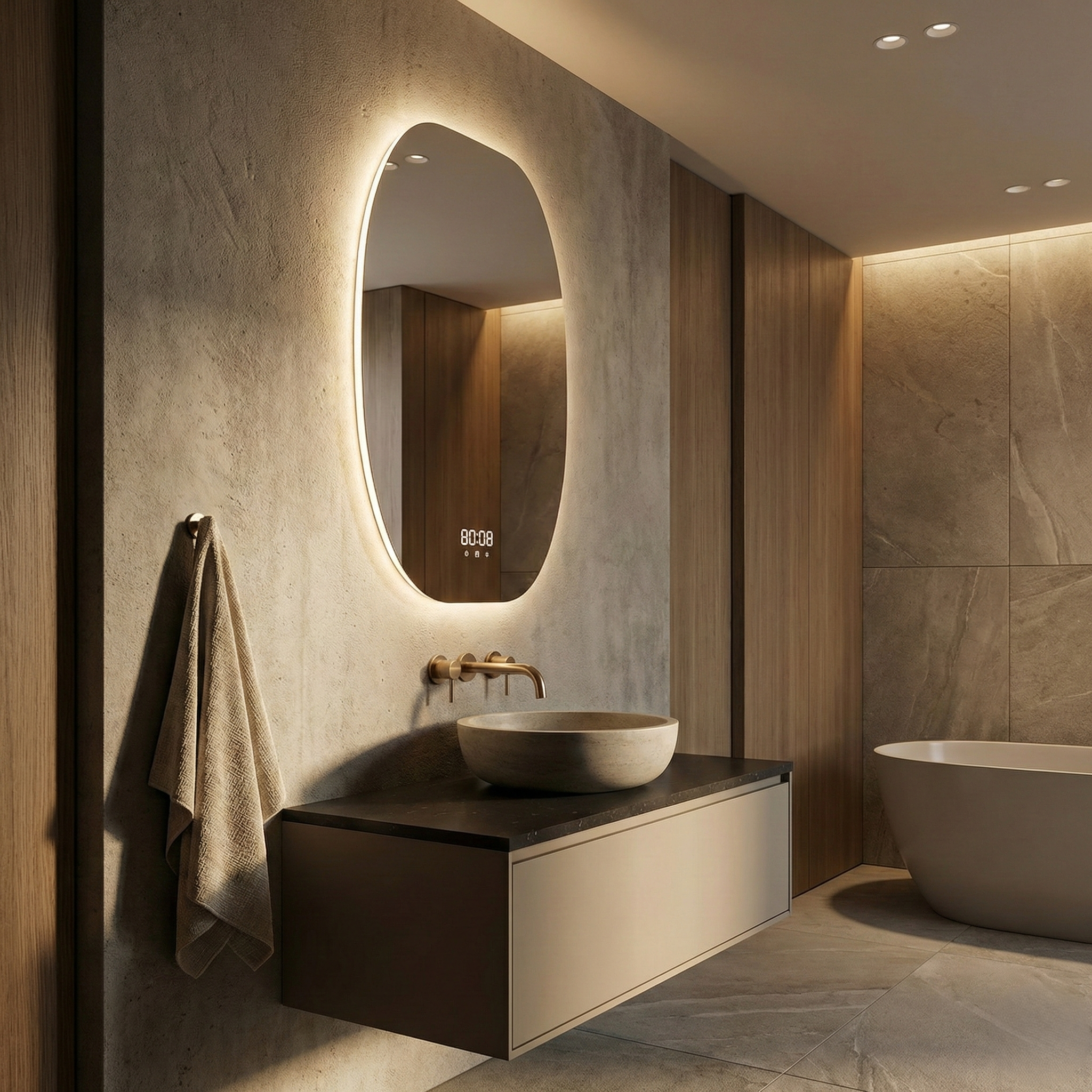 Oglinda LED BELLAVITA - 60x80 cm 3 Lumini, Senzor, Dezaburire si Ceas