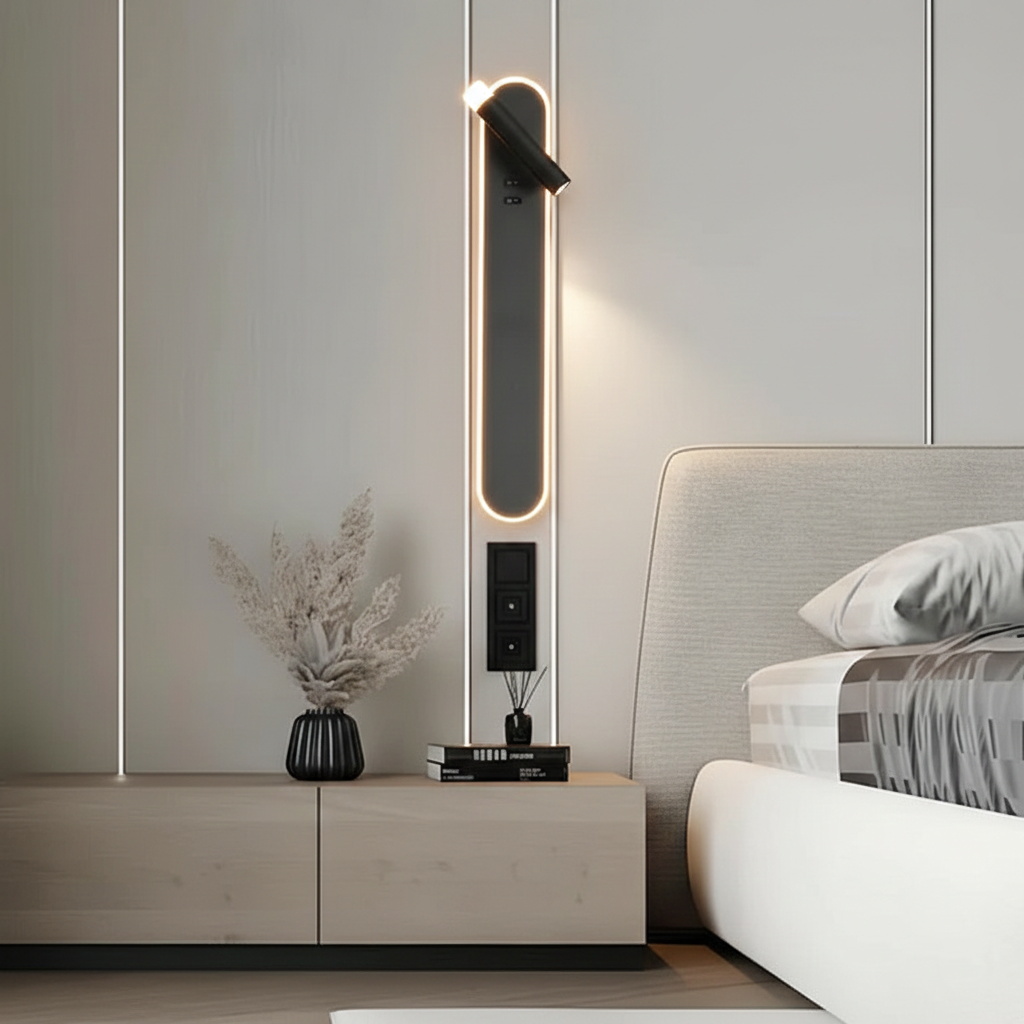 Aplica LED Liniara Neagra 50cm AXIS cu Spot Orientabil si Buton ON/OFF