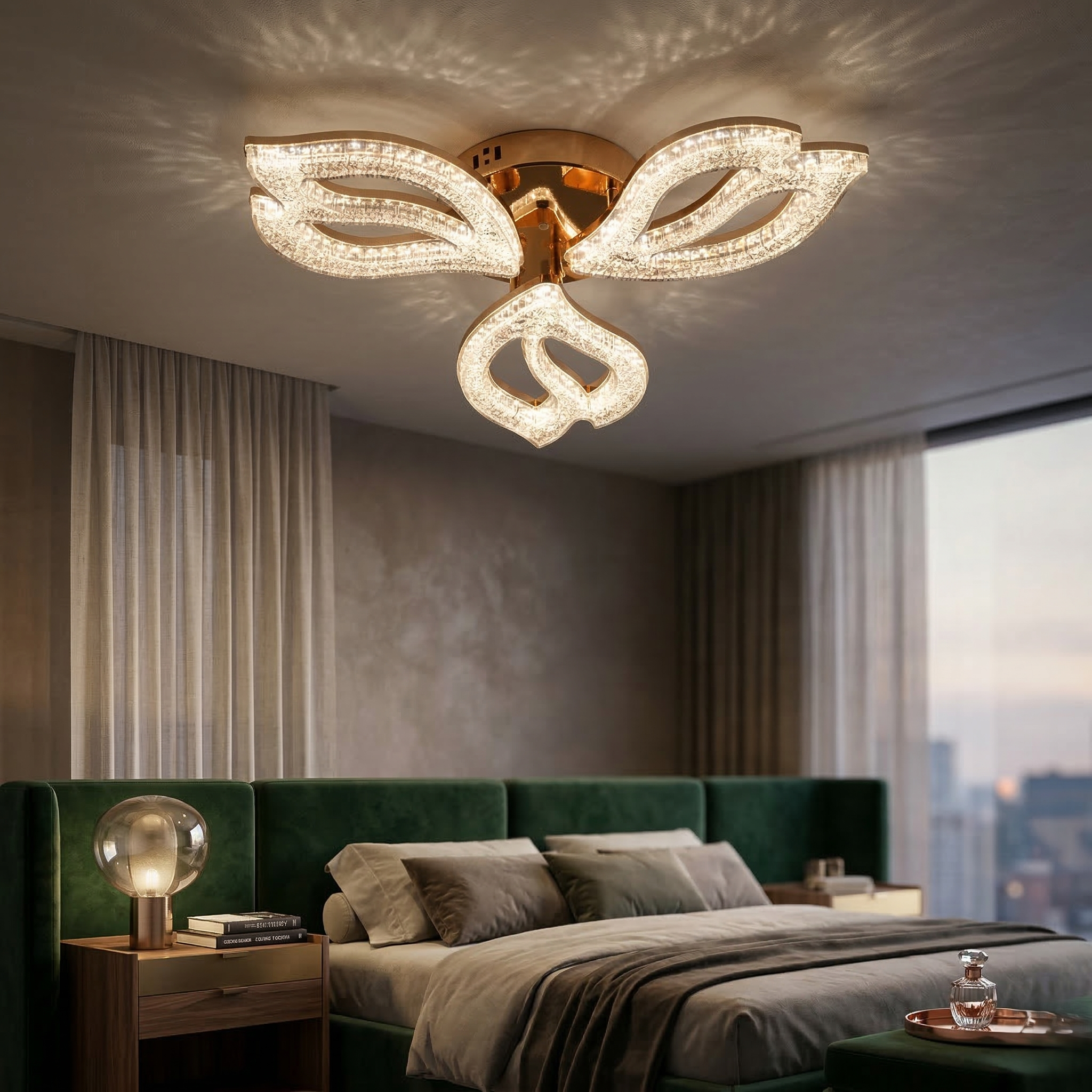 Lustra LED Mini ANEMONE Sparkle Gold Echivalent 400W Telecomanda