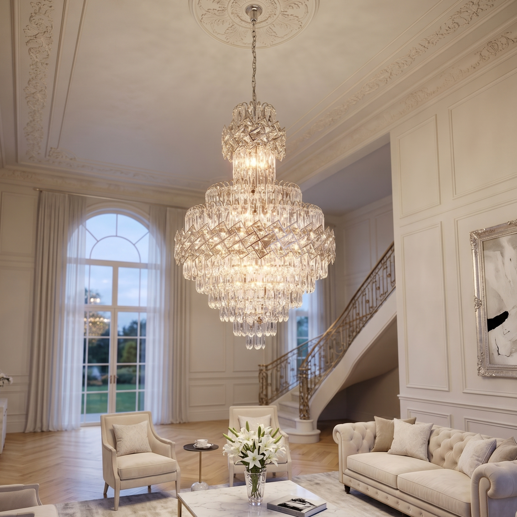 Candelabru Cristal Malli Silver Luxury Double Level 90x60CM