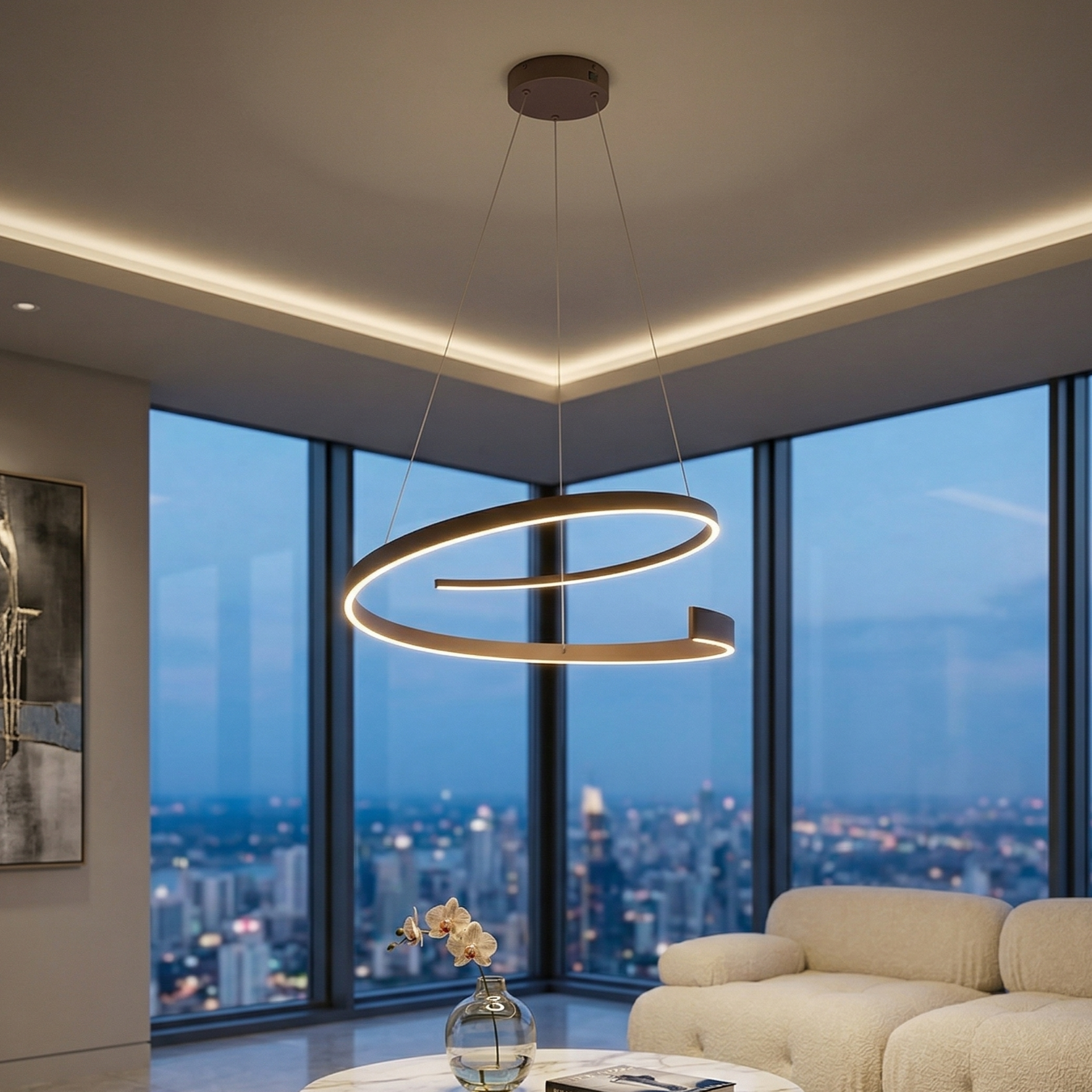 Lustra LED Suspendata Cinardi Brown CINQUE Premium Echivalent 600W