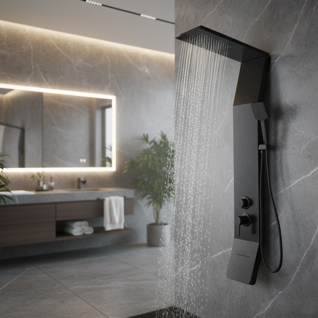 Panou de Dus Premium Black SoftStone - Masaj, 130CM