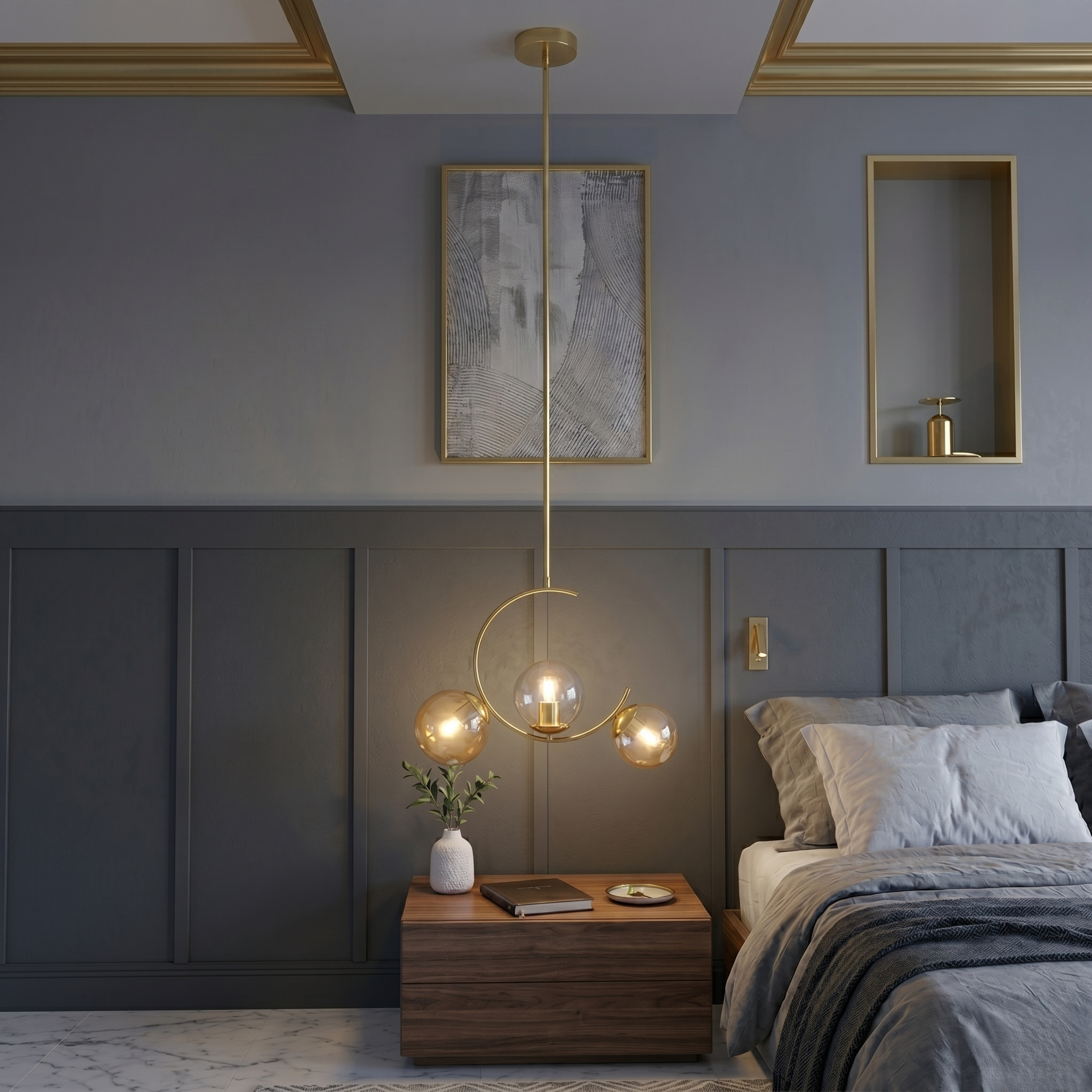 Pendul Nordic Abajur Fumuriu 3xE27 Gold