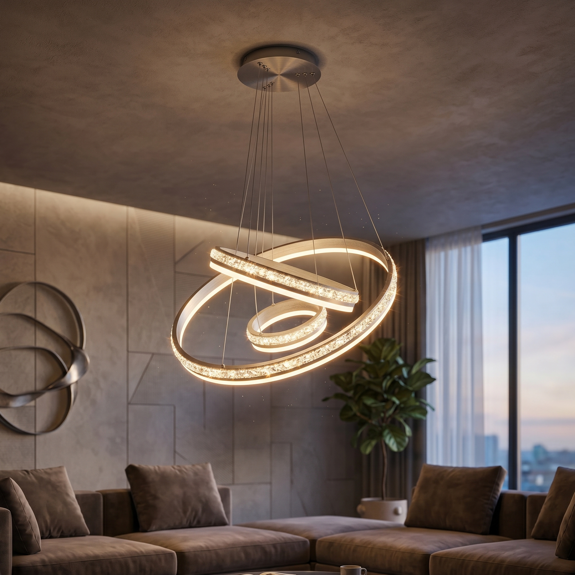 Lustra LED Suspendata Silver NOXA 3 Segmente Echivalent 500W