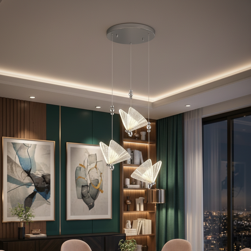 Lustra LED Luxury 3 Silver Butterflies