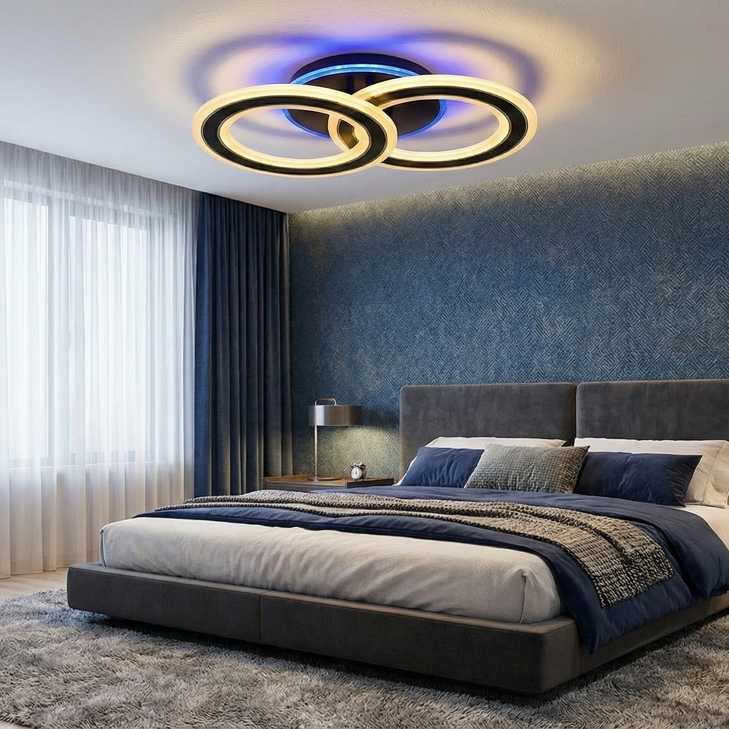 Lustra LED Two Circle GRIDLINE Neagra RGB Echivalent 400W Telecomanda