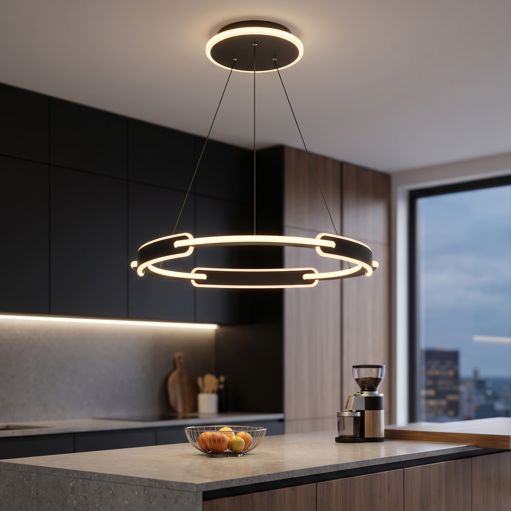 Lustra LED Suspendata Premium Black OMIRA Echivalent 300W Telecomanda