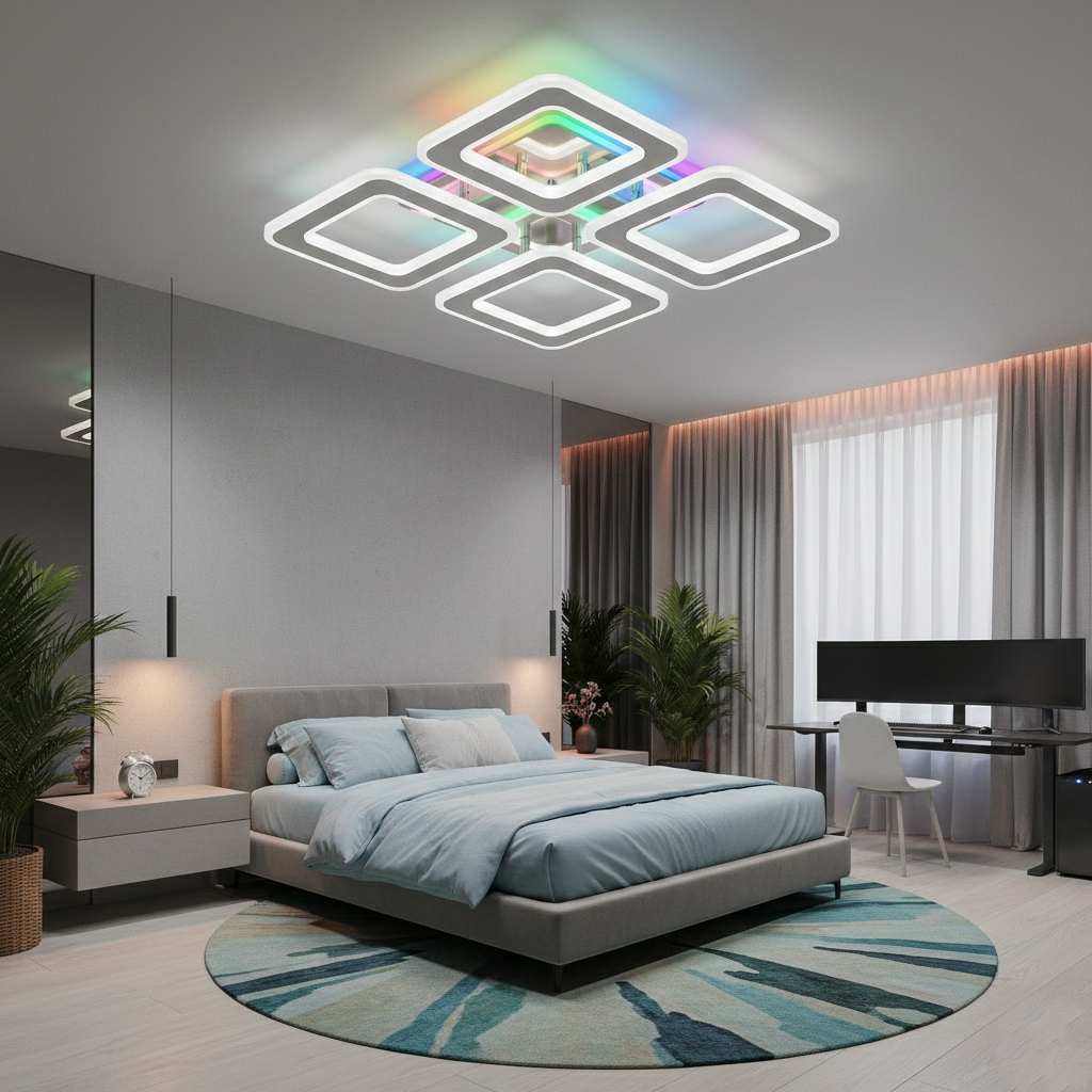 Lustra LED 4 SQUARE GRIDLINE RGB Alb Echivalent 500W Telecomanda