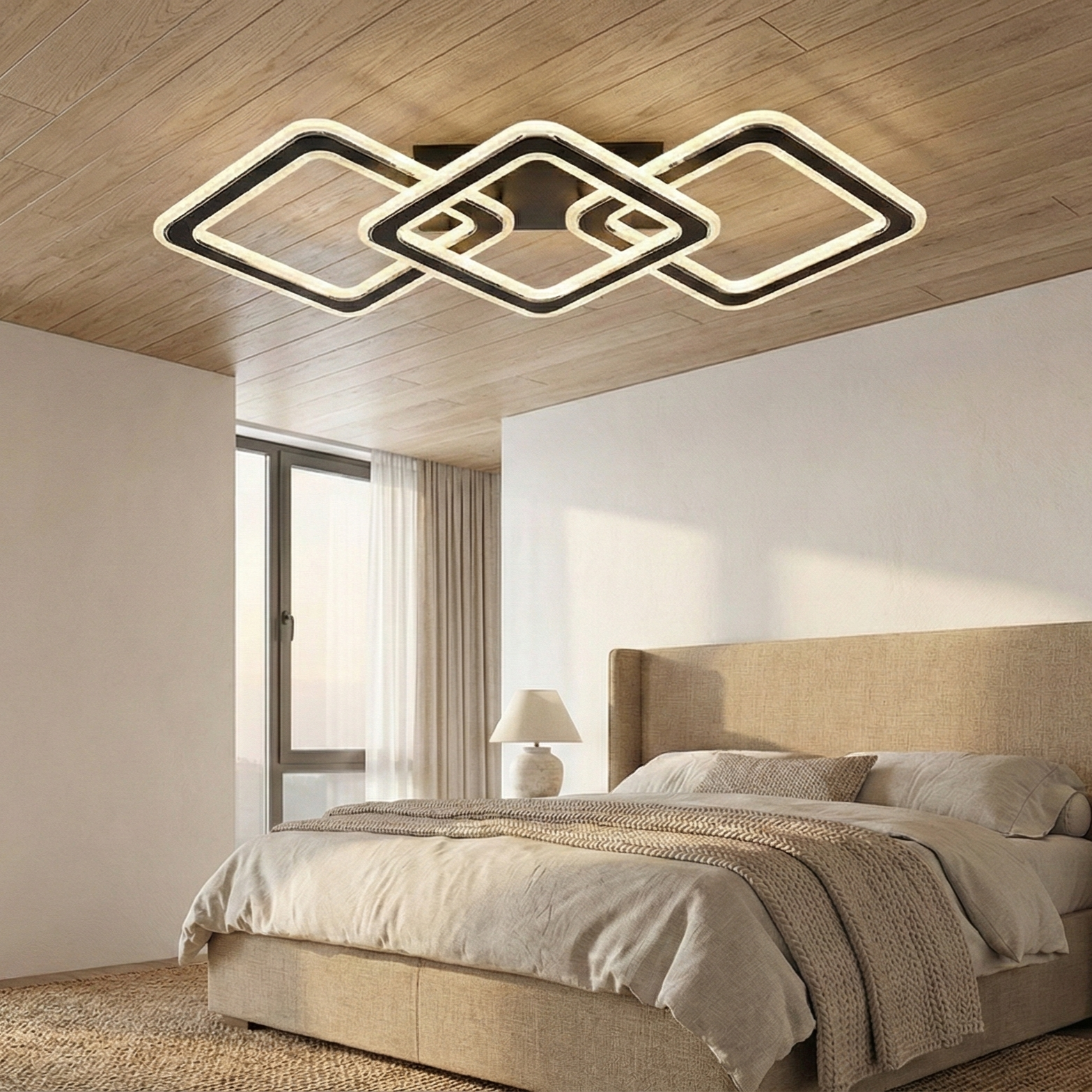 Lustra LED Triple Square GRIDLINE Negru Echivalent 600W Telecomanda