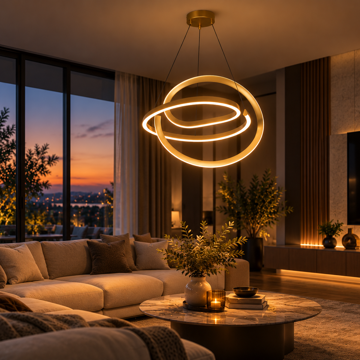 Lustra LED Suspendata 40W VELENNE Rings Gold Echivalent 250W Premium