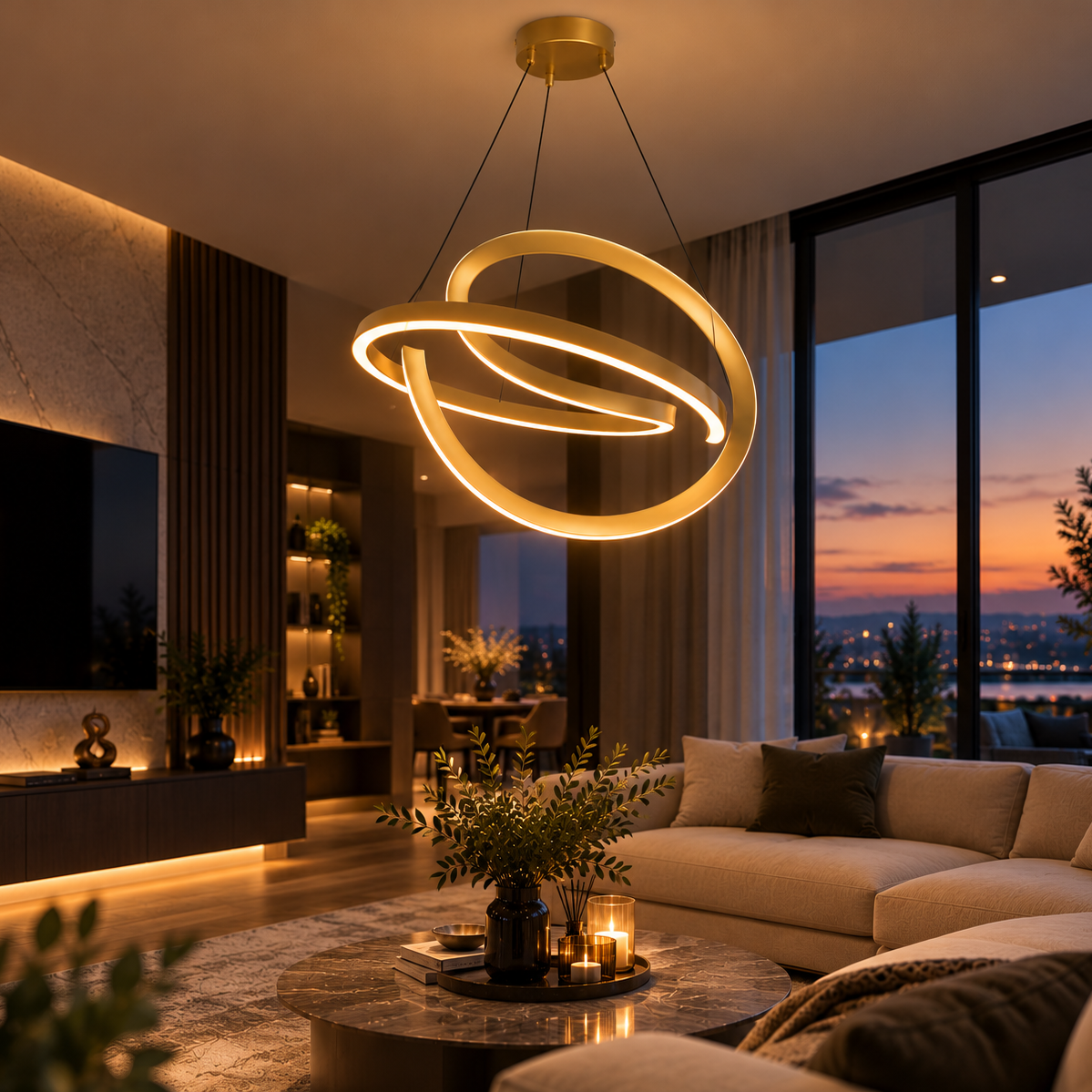 Lustra LED Suspendata 40W VELENNE Rings Gold Echivalent 250W Premium