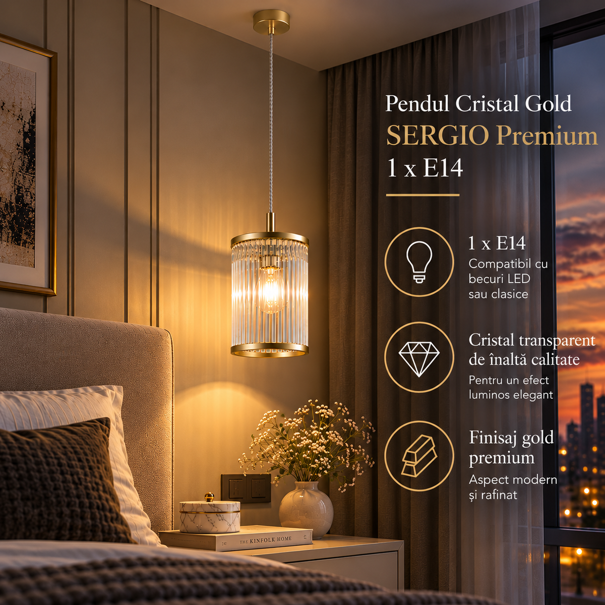 Pendul Cristal Gold SERGIO Premium 1 x E14