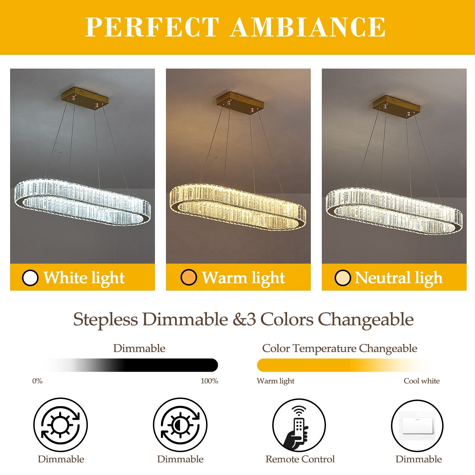 Lustra LED Cristal GOLD 1 Segment Oval 100cm Echivalent 300W Telecomanda