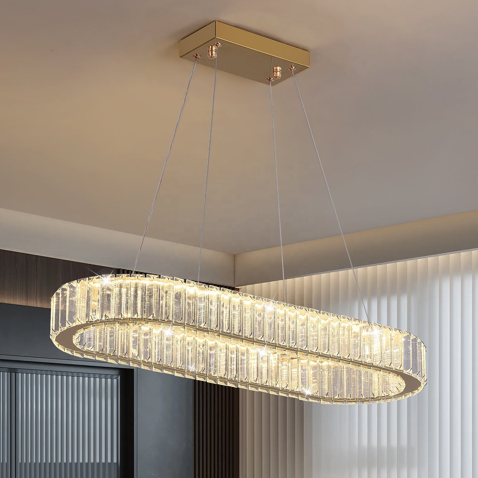 Lustra LED Cristal GOLD 1 Segment Oval 100cm Echivalent 300W Telecomanda
