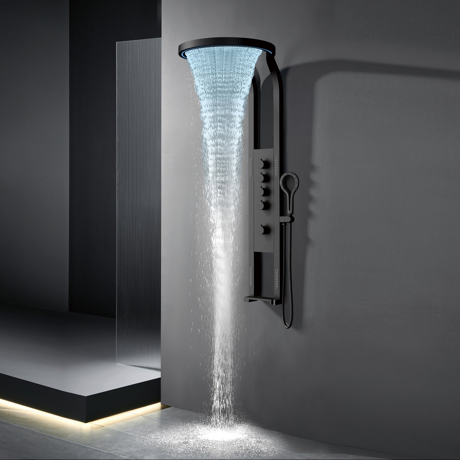 Panou de Dus Premium AquaNova Pro Black - Design Slim, Masaj, 144CM