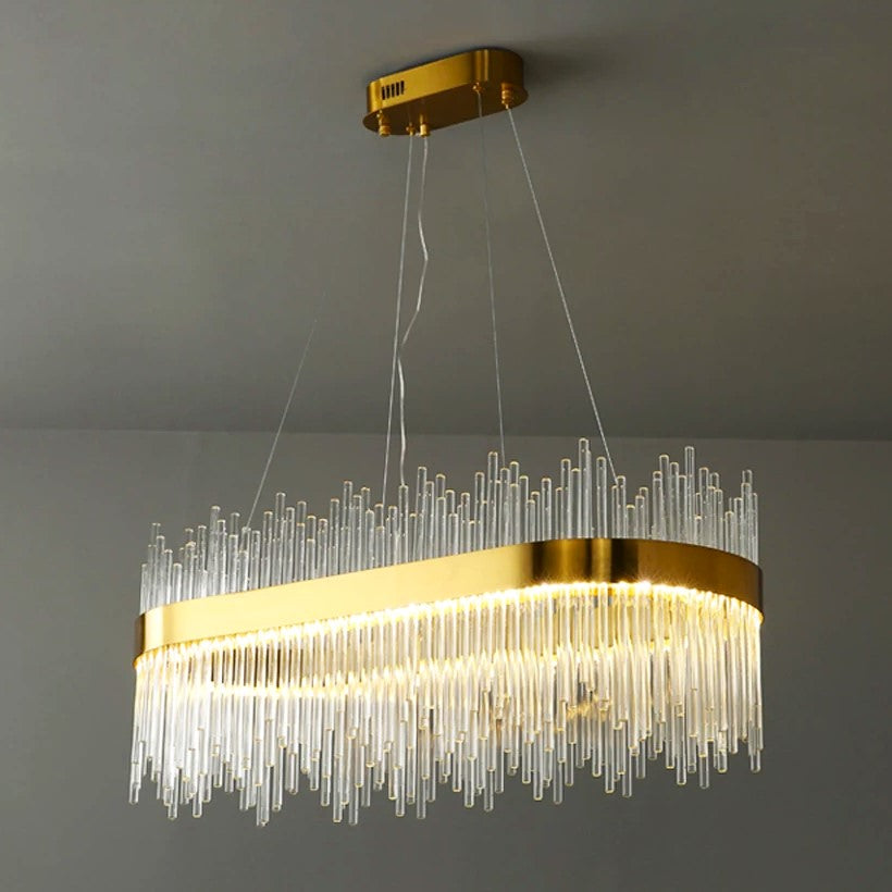 Lustra LED Suspendata CROWN Gold Cristal 80x30cm Echivalent 600W