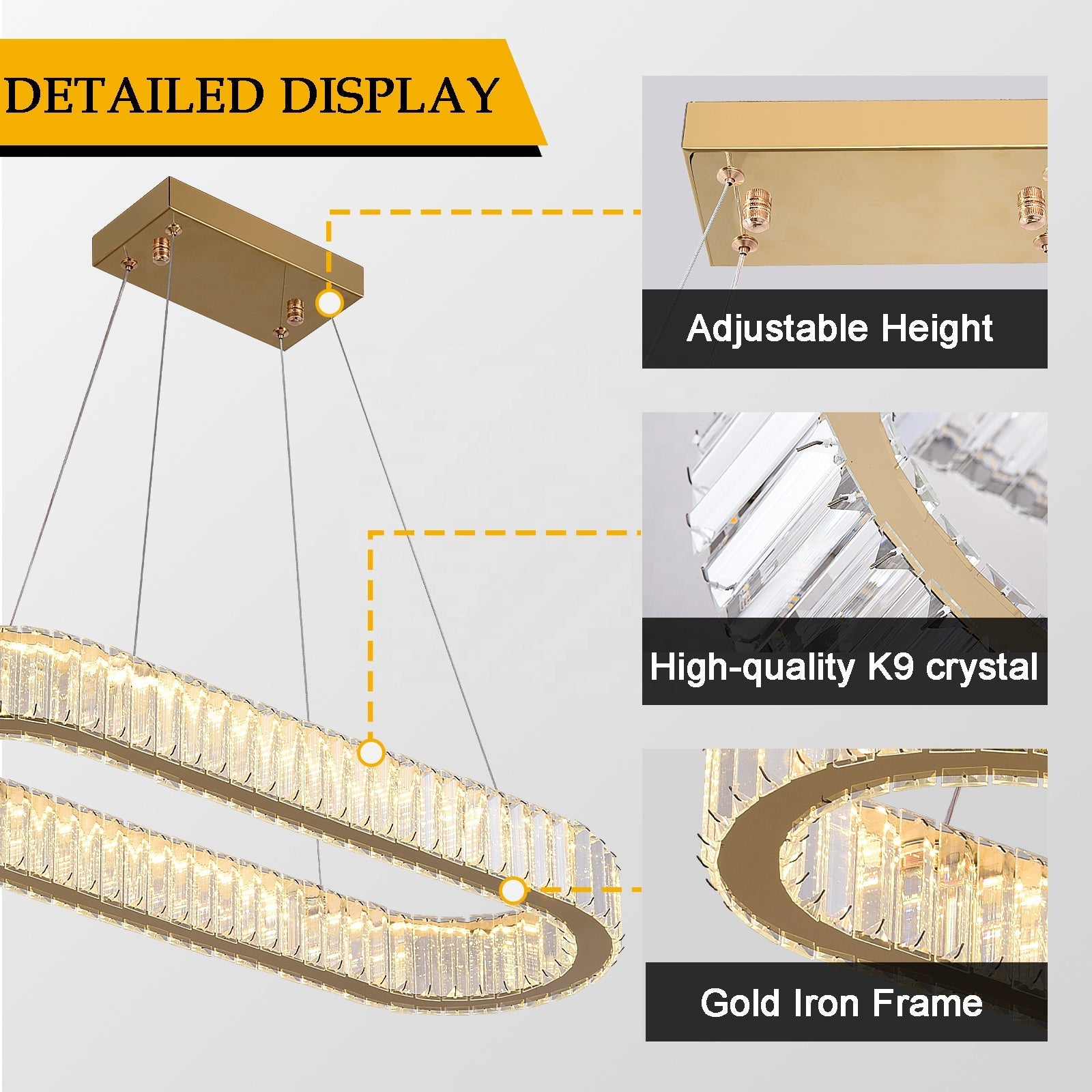Lustra LED Cristal GOLD 1 Segment Oval 100cm Echivalent 300W Telecomanda