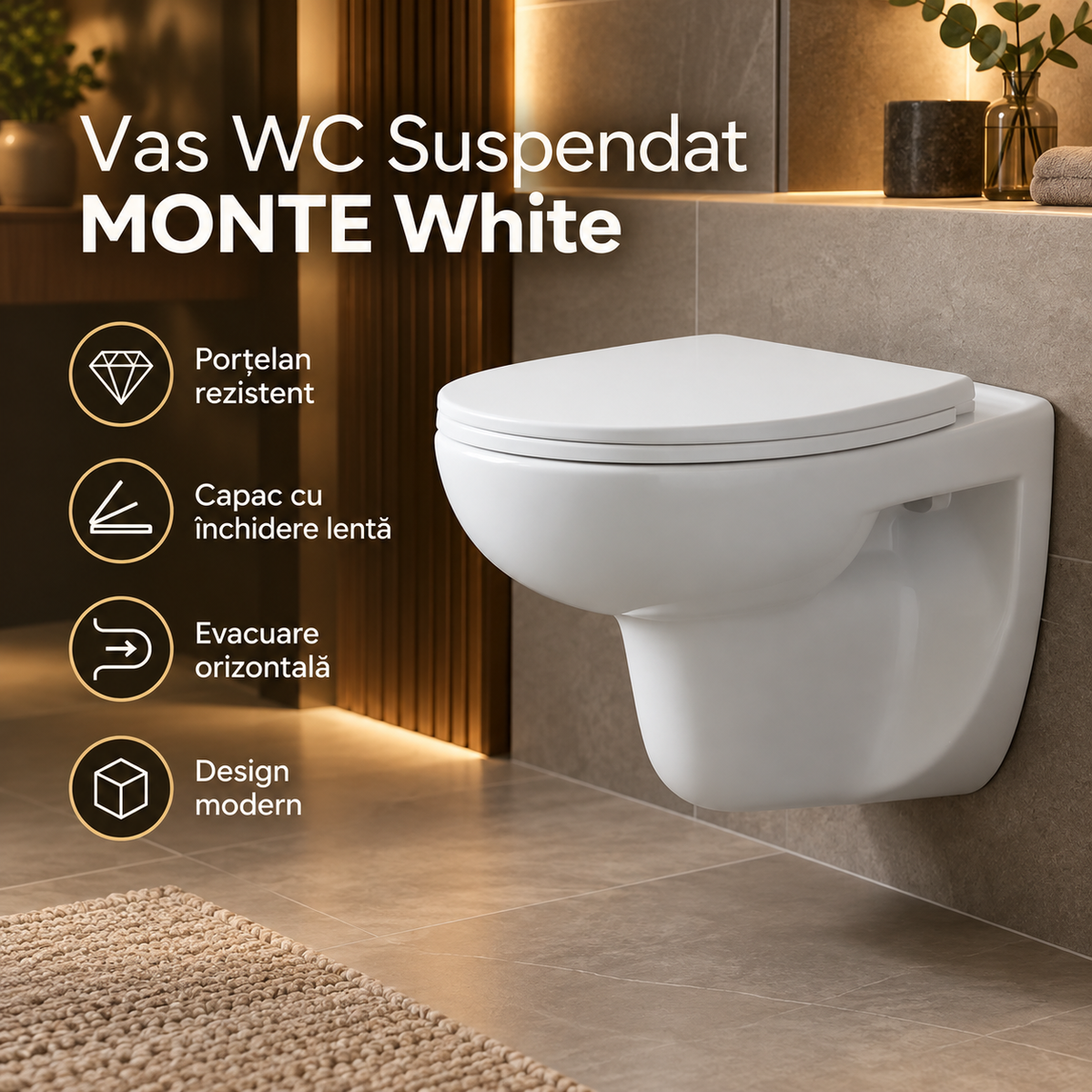 Vas WC Suspendat MONTE White cu capac Soft Close