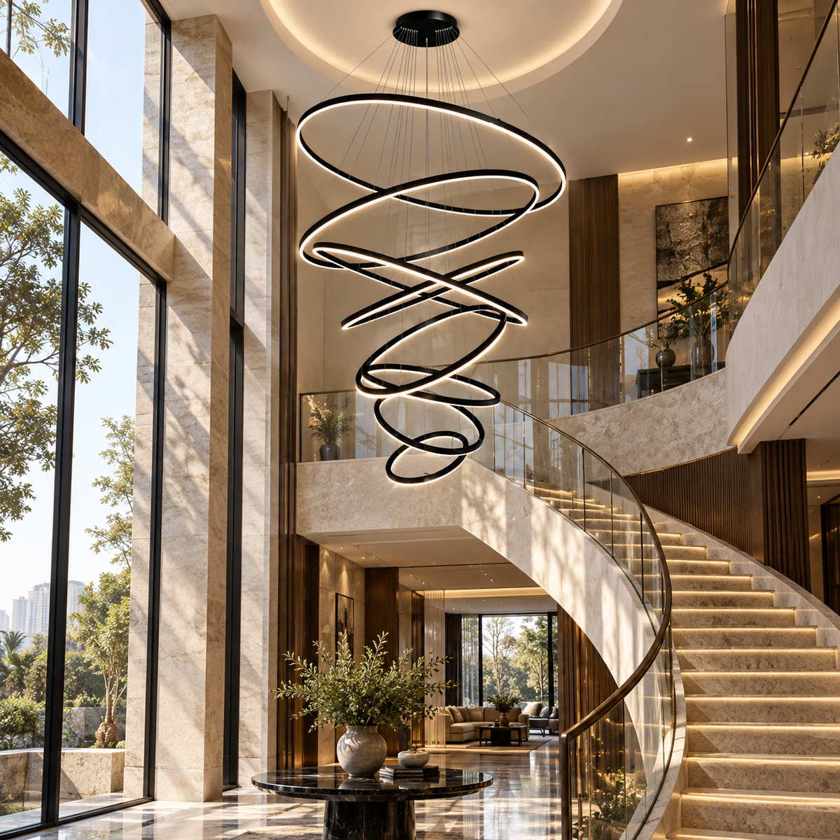 Lustra LED WONDERLAND Luxury Black 8 Segmente Echivalent 3000W Telecomanda