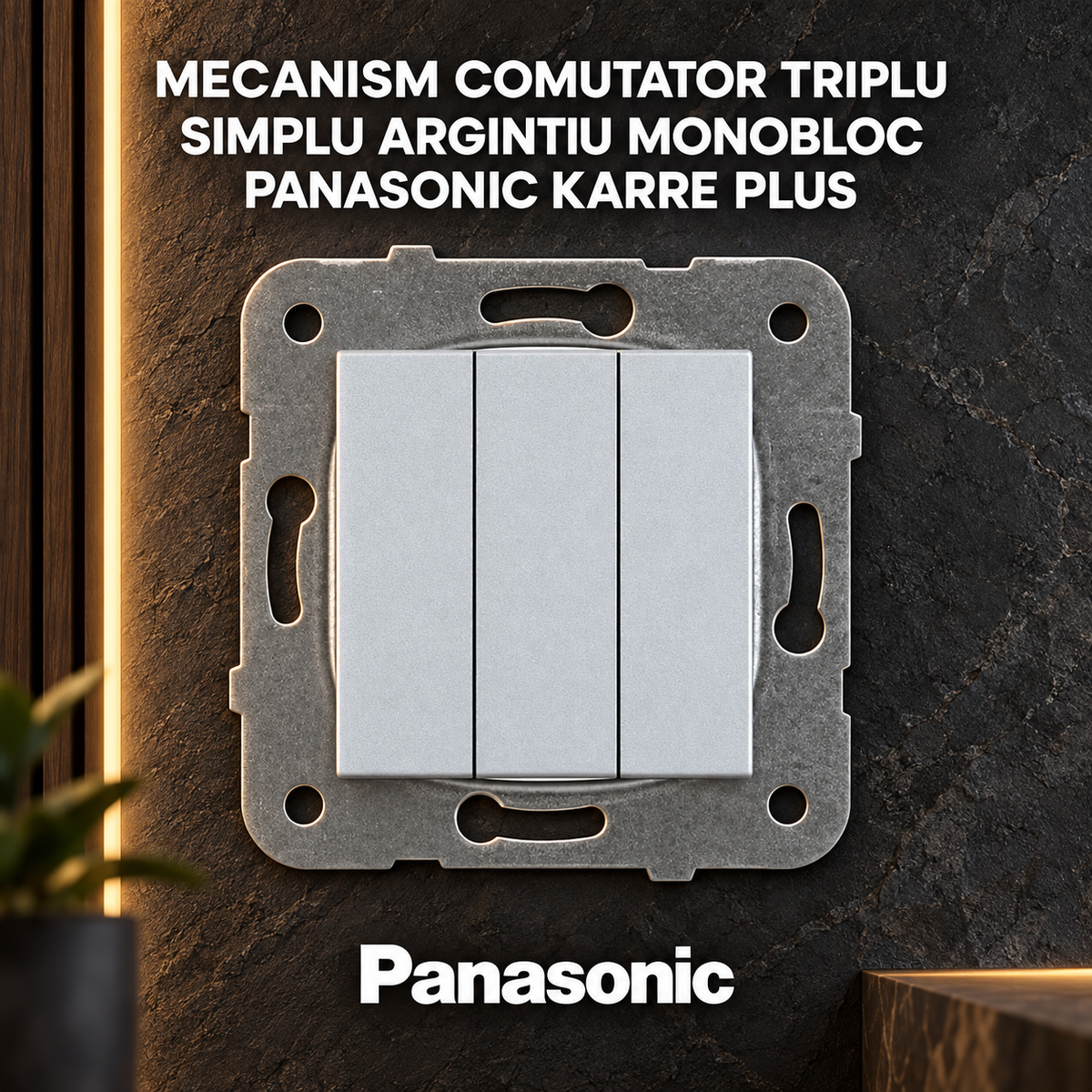 Mecanism Comutator Triplu Simplu Argintiu Monobloc Panasonic Karre Plus