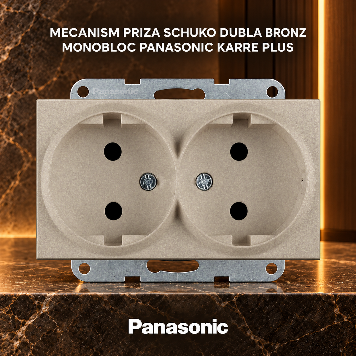 Mecanism Priza Schuko Dubla Bronz Monobloc Panasonic Karre Plus