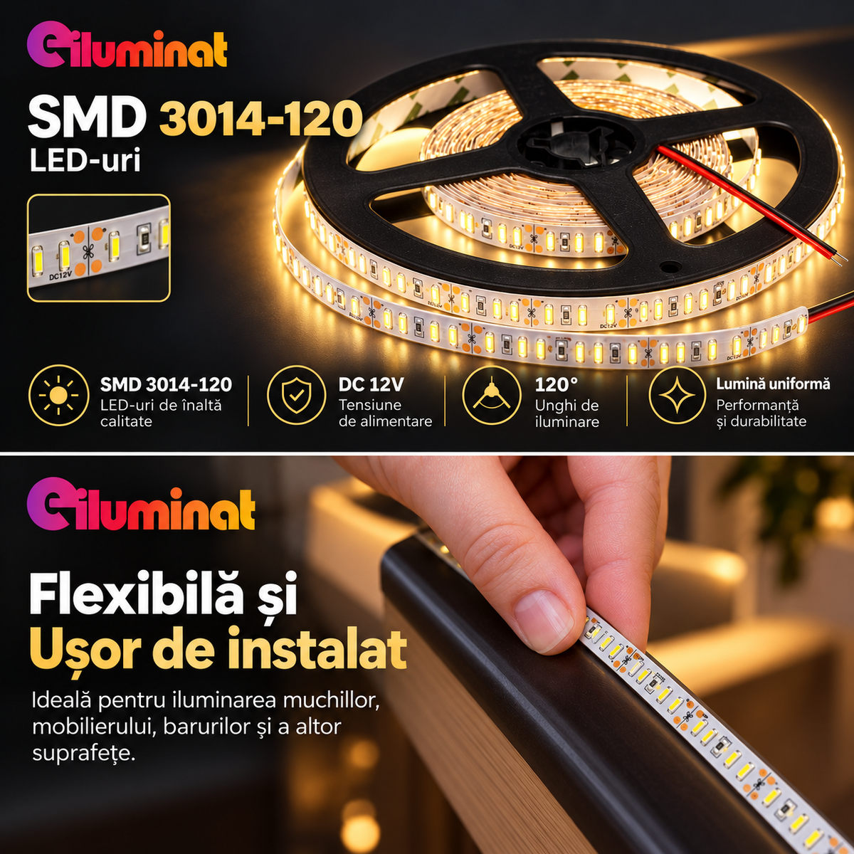 Banda LED 12V - 3014 120 SMD/ml IP20 - rola 5 metri