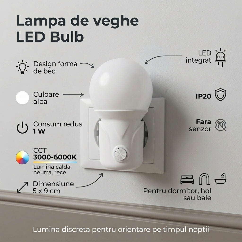 Lampa de Veghe LED BULB Alba 1W IP20