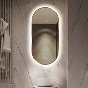 Oglinda LED Ovala 50x100cm Rama Aurie, Dezaburire si 3 Lumini J179