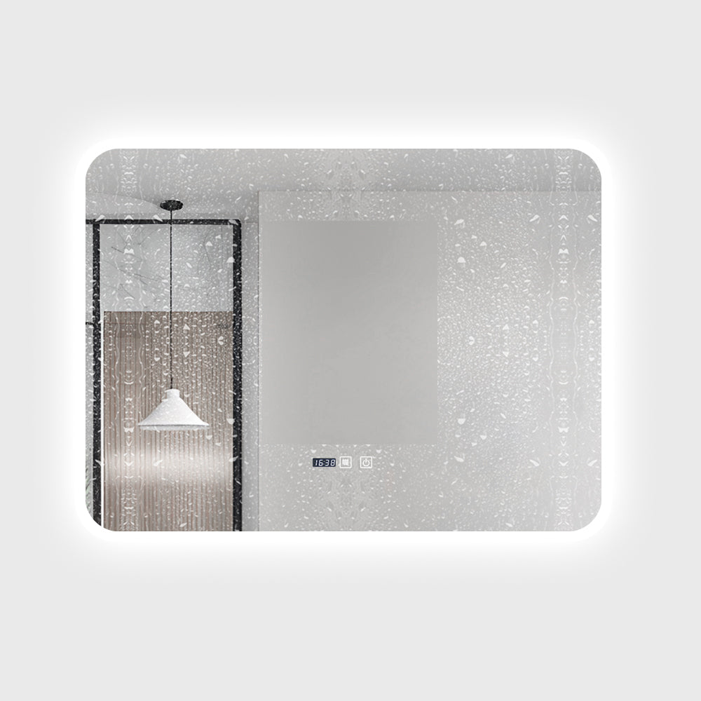 Oglinda LED Dreptunghiulara cu Ceas 80x60cm Functie Dezaburire si Touch