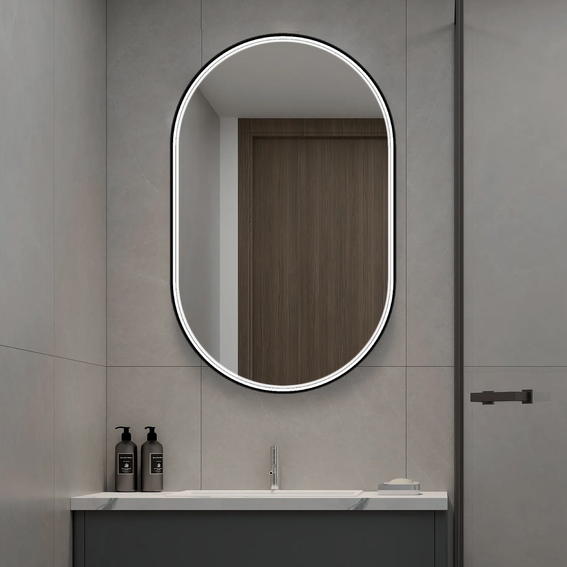 Oglinda LED Ovala Functie Dezaburire Touch si 3 Lumini 50x90cm