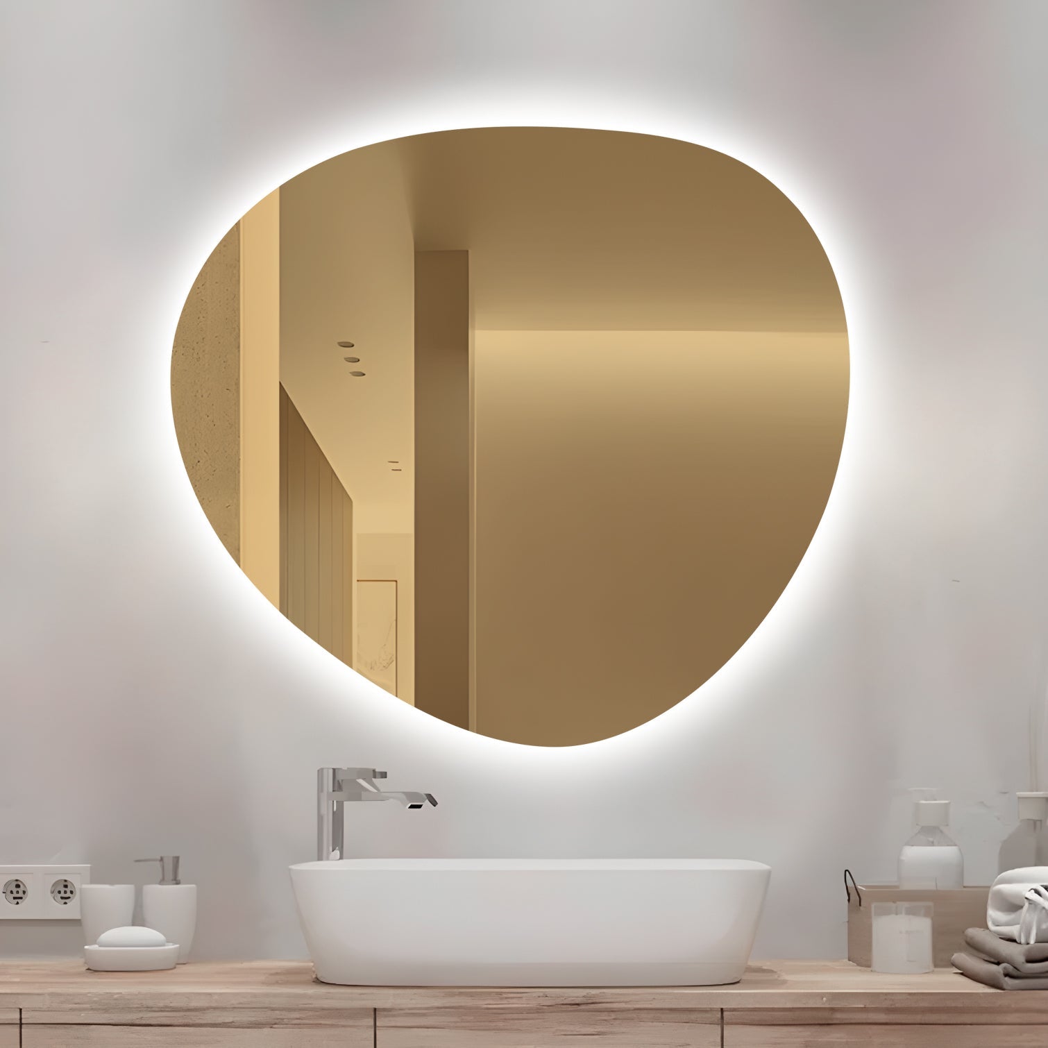 Oglinda LED Functie Dezaburire Touch si 3 Lumini 80x73cm LED MIRROR